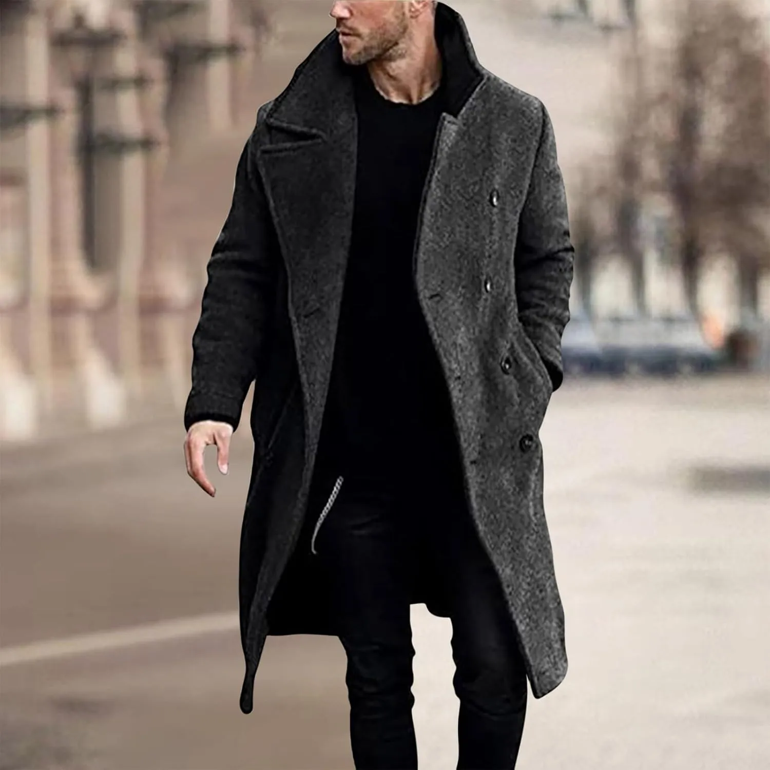 Ctreela Mens Classic Notched Lapel Overcoat, Slim Fit Trench Coat Work Wear, Office Business Casual Long Jacket Outerwear