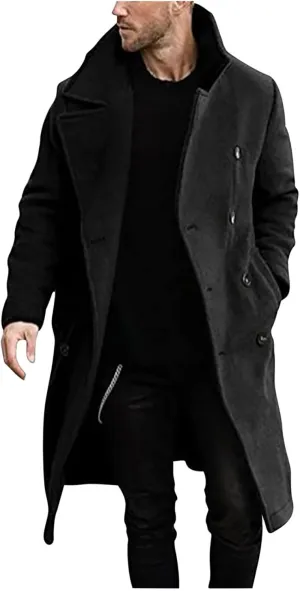 Ctreela Mens Classic Notched Lapel Overcoat, Slim Fit Trench Coat Work Wear, Office Business Casual Long Jacket Outerwear