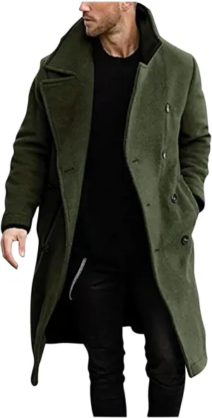 Ctreela Mens Classic Notched Lapel Overcoat, Slim Fit Trench Coat Work Wear, Office Business Casual Long Jacket Outerwear