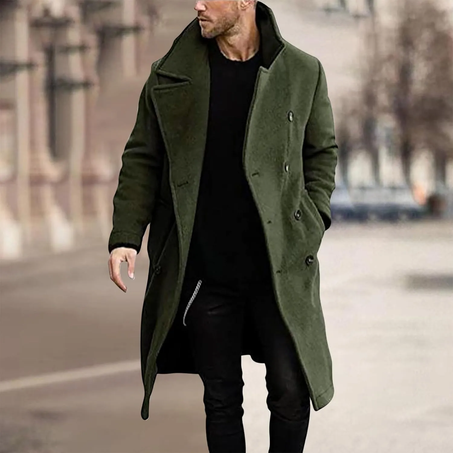 Ctreela Mens Classic Notched Lapel Overcoat, Slim Fit Trench Coat Work Wear, Office Business Casual Long Jacket Outerwear