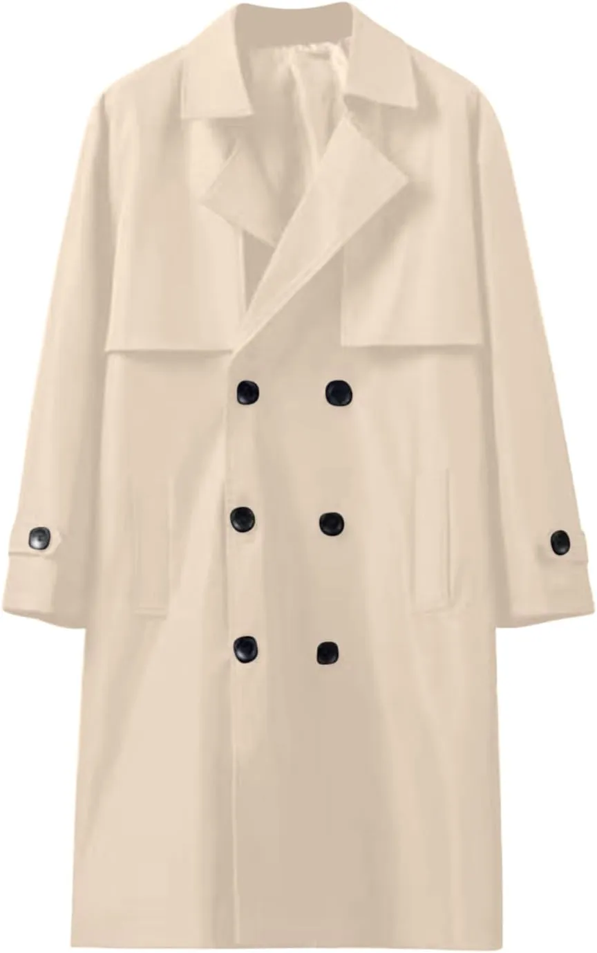 Ctreela Mens Double Breasted Duster Coat, Notched Lapel Trench Coats, Juniors Long Jacket Windbreaker Windproof Overcoat
