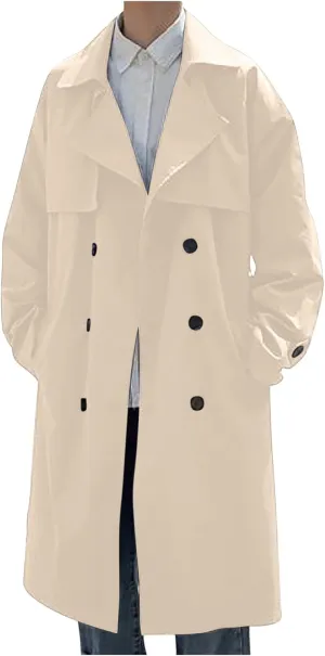 Ctreela Mens Double Breasted Duster Coat, Notched Lapel Trench Coats, Juniors Long Jacket Windbreaker Windproof Overcoat