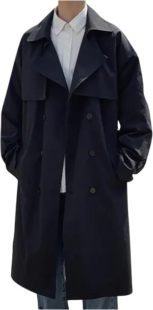 Ctreela Mens Double Breasted Duster Coat, Notched Lapel Trench Coats, Juniors Long Jacket Windbreaker Windproof Overcoat