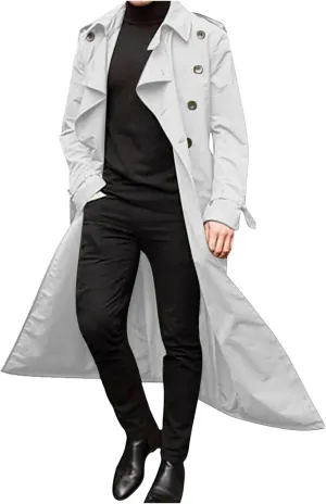 Ctreela Mens Long Trench Coat Business Casual Double Breasted Overcoat Fall Winter Solid Color Windbreaker Lapel Outwear