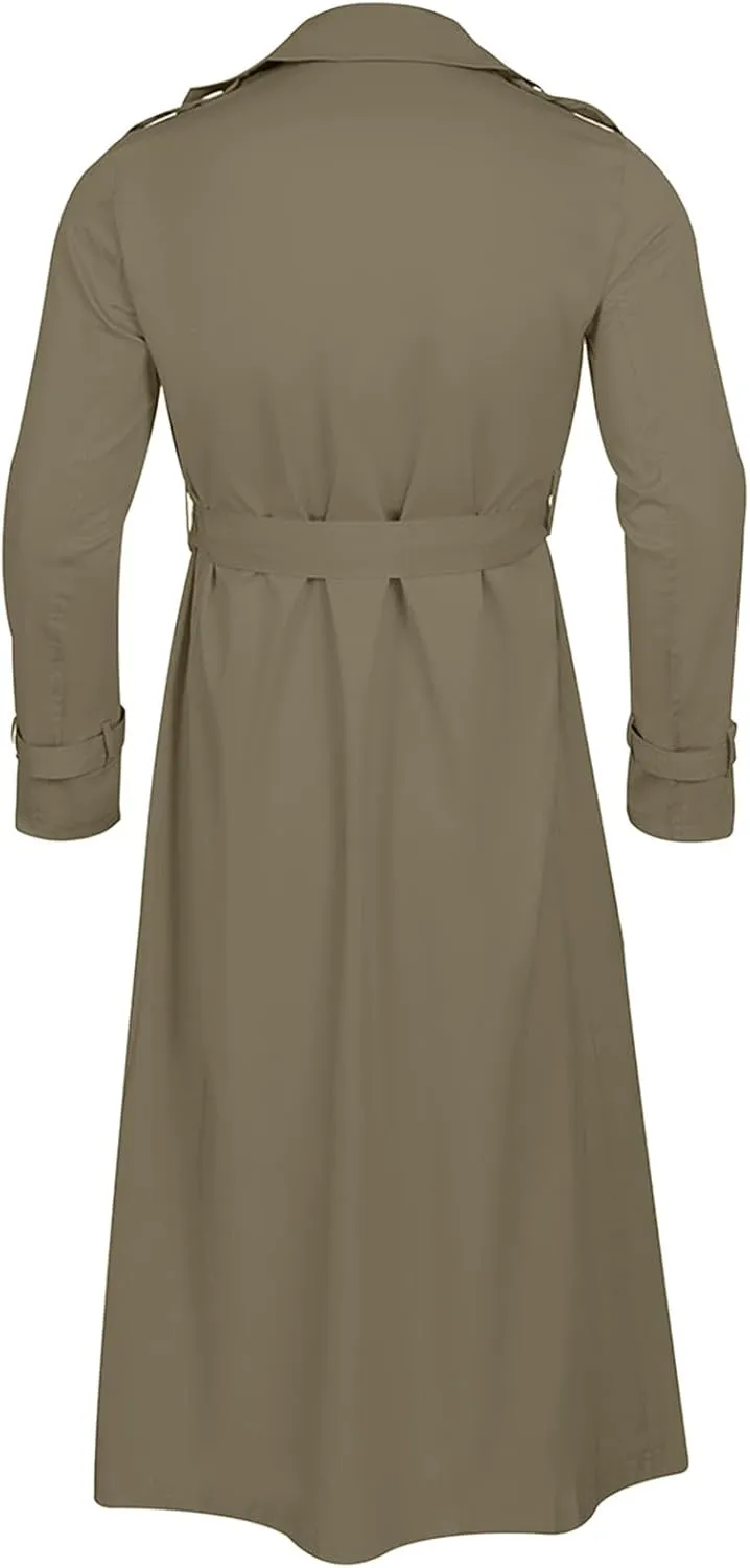 Ctreela Mens Long Trench Coat Business Casual Double Breasted Overcoat Fall Winter Solid Color Windbreaker Lapel Outwear