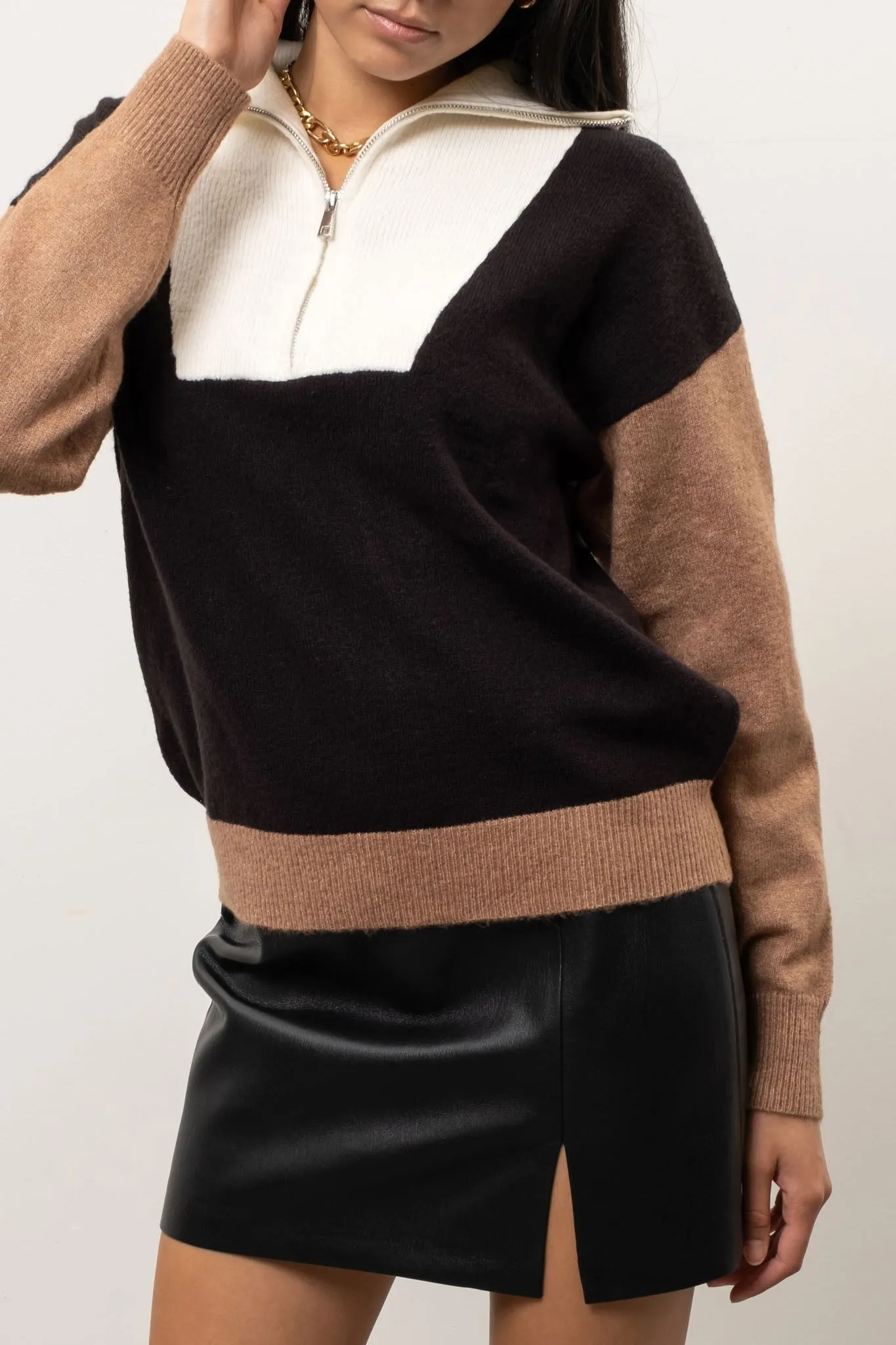 Cyndie Colorblock Half Zip Sweater