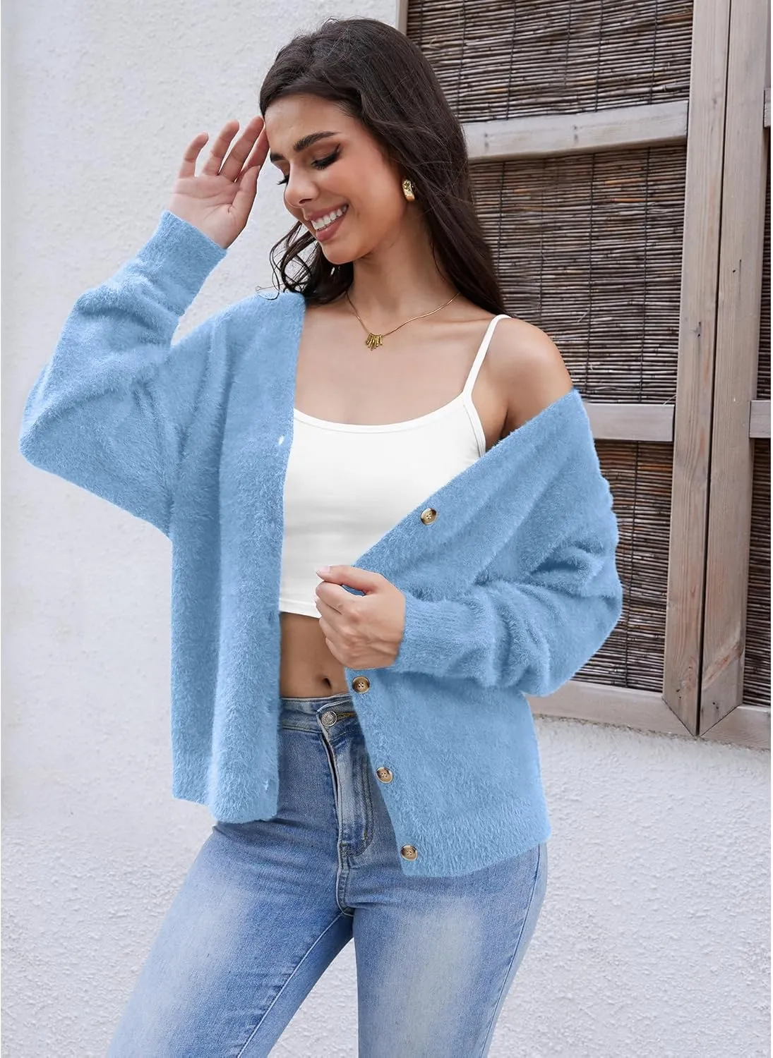CZYINXIAN Women's Oversized Furry Cardigan Open Front Sweater Cardigan Long Sleeve Button Loose Cardigan Outerwear