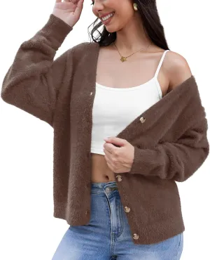 CZYINXIAN Women's Oversized Furry Cardigan Open Front Sweater Cardigan Long Sleeve Button Loose Cardigan Outerwear