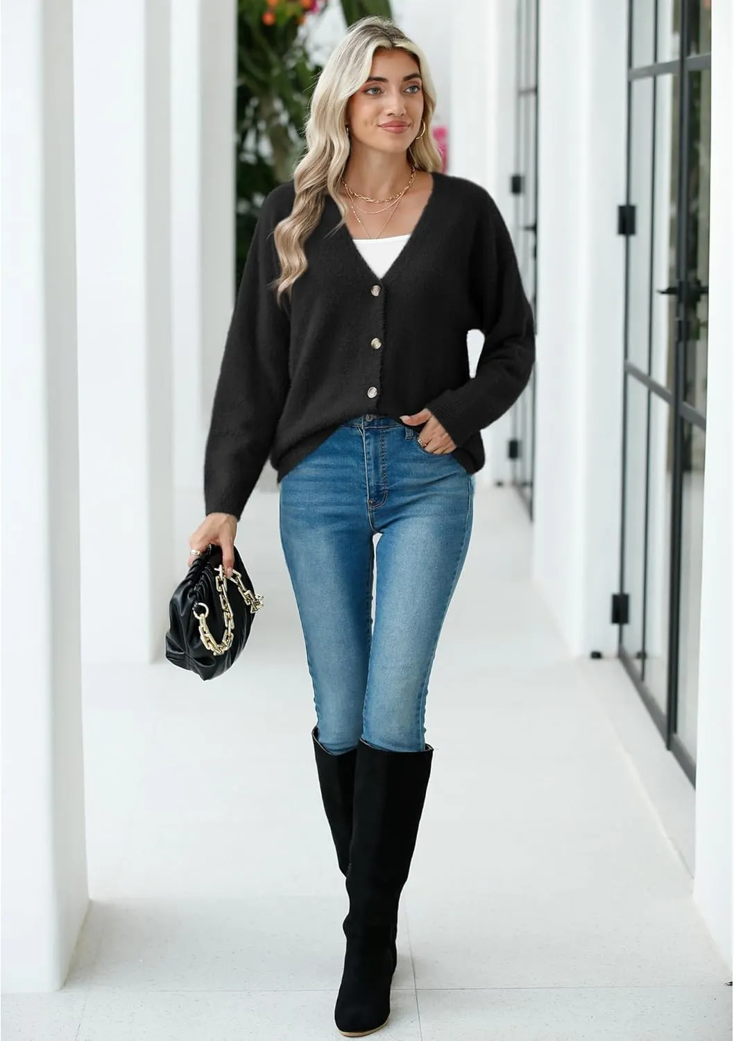 CZYINXIAN Women's Oversized Furry Cardigan Open Front Sweater Cardigan Long Sleeve Button Loose Cardigan Outerwear