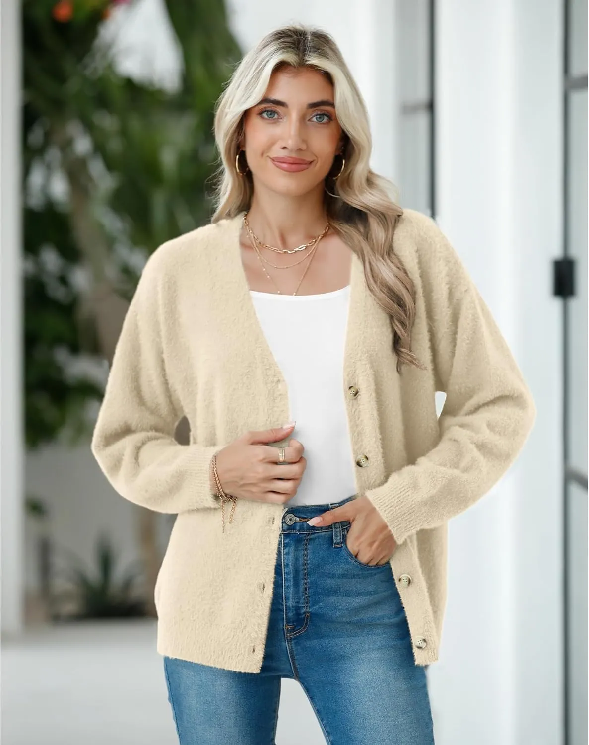 CZYINXIAN Women's Oversized Furry Cardigan Open Front Sweater Cardigan Long Sleeve Button Loose Cardigan Outerwear