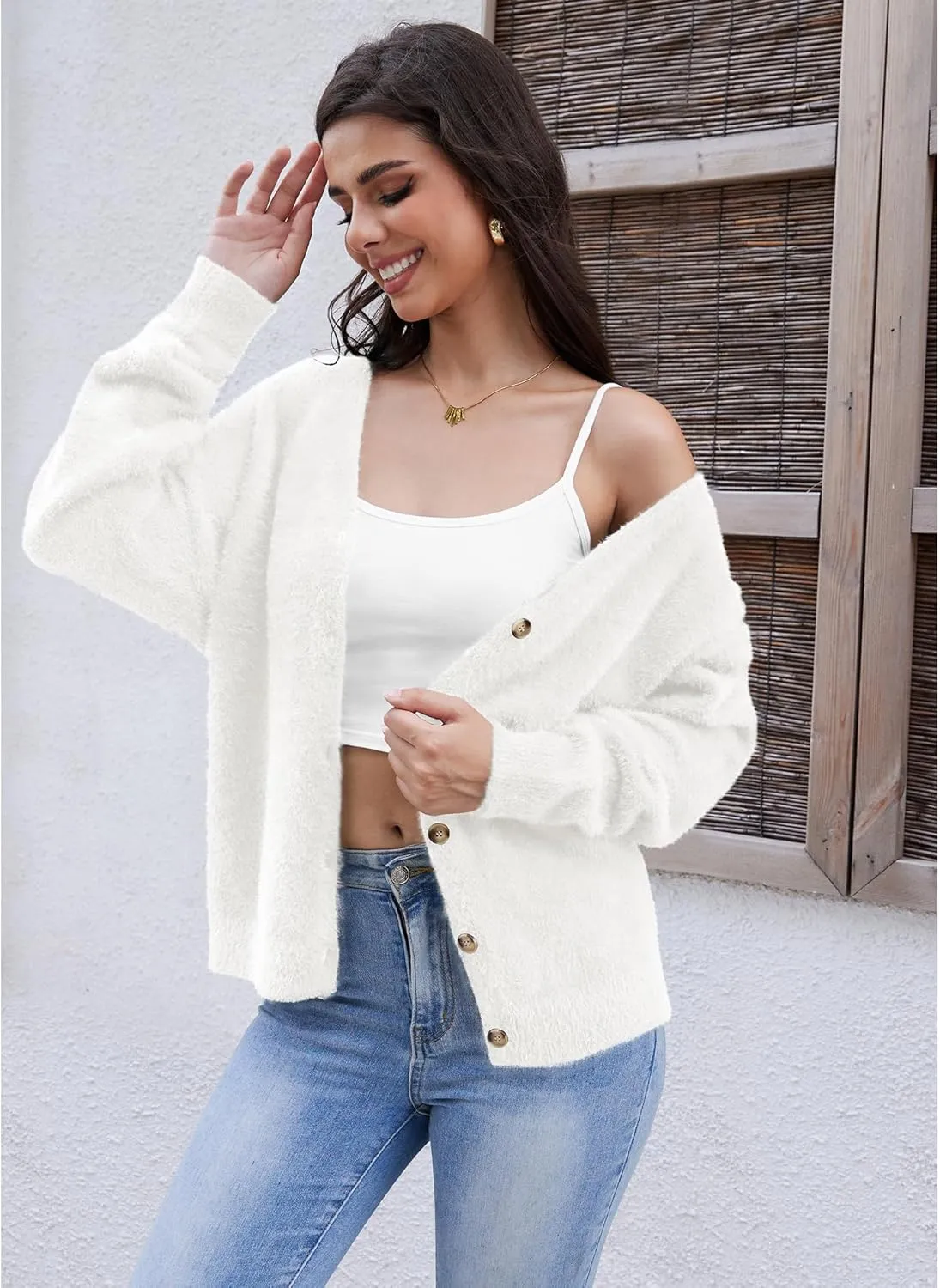 CZYINXIAN Women's Oversized Furry Cardigan Open Front Sweater Cardigan Long Sleeve Button Loose Cardigan Outerwear