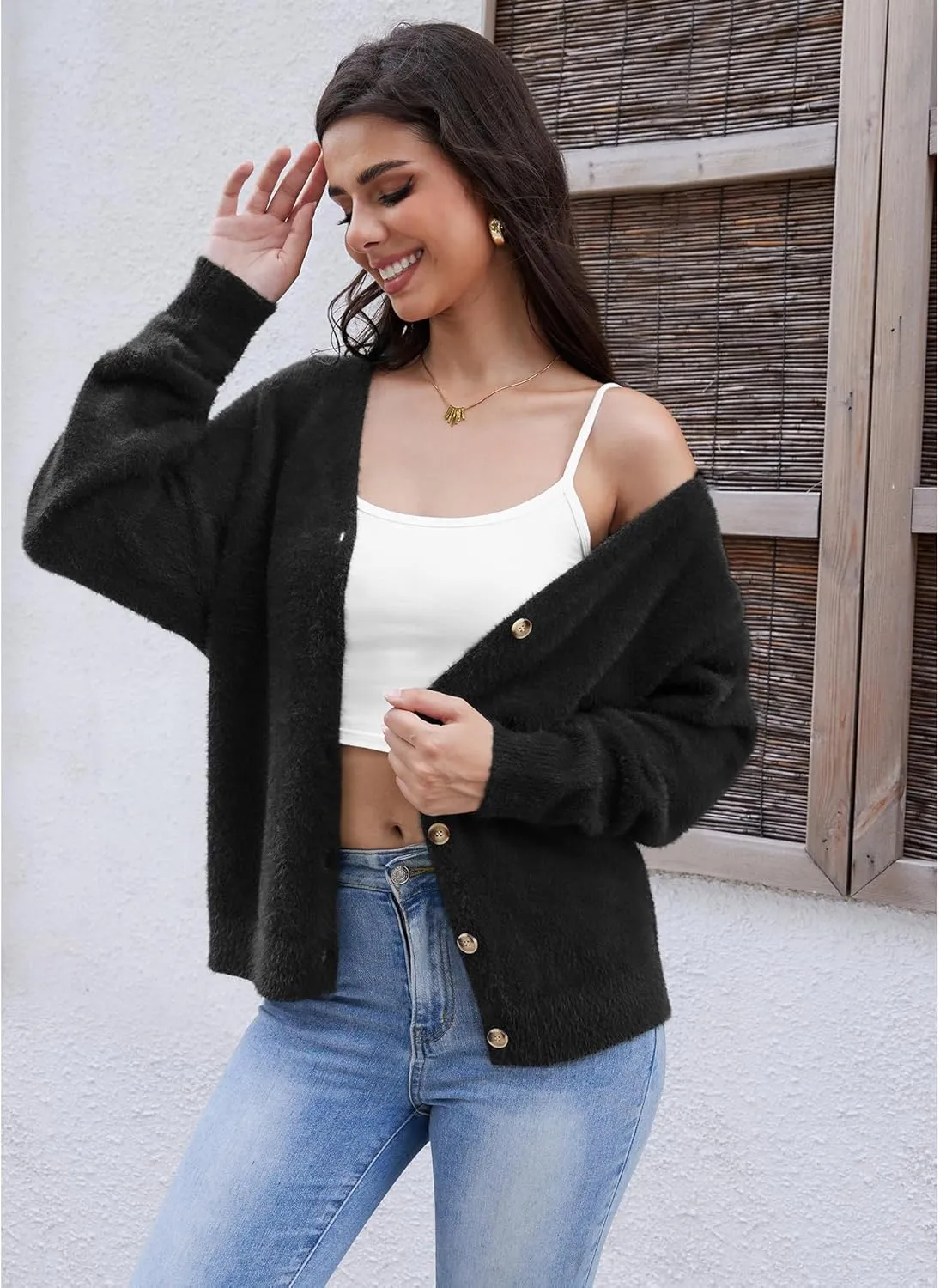 CZYINXIAN Women's Oversized Furry Cardigan Open Front Sweater Cardigan Long Sleeve Button Loose Cardigan Outerwear