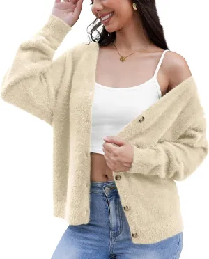 CZYINXIAN Women's Oversized Furry Cardigan Open Front Sweater Cardigan Long Sleeve Button Loose Cardigan Outerwear