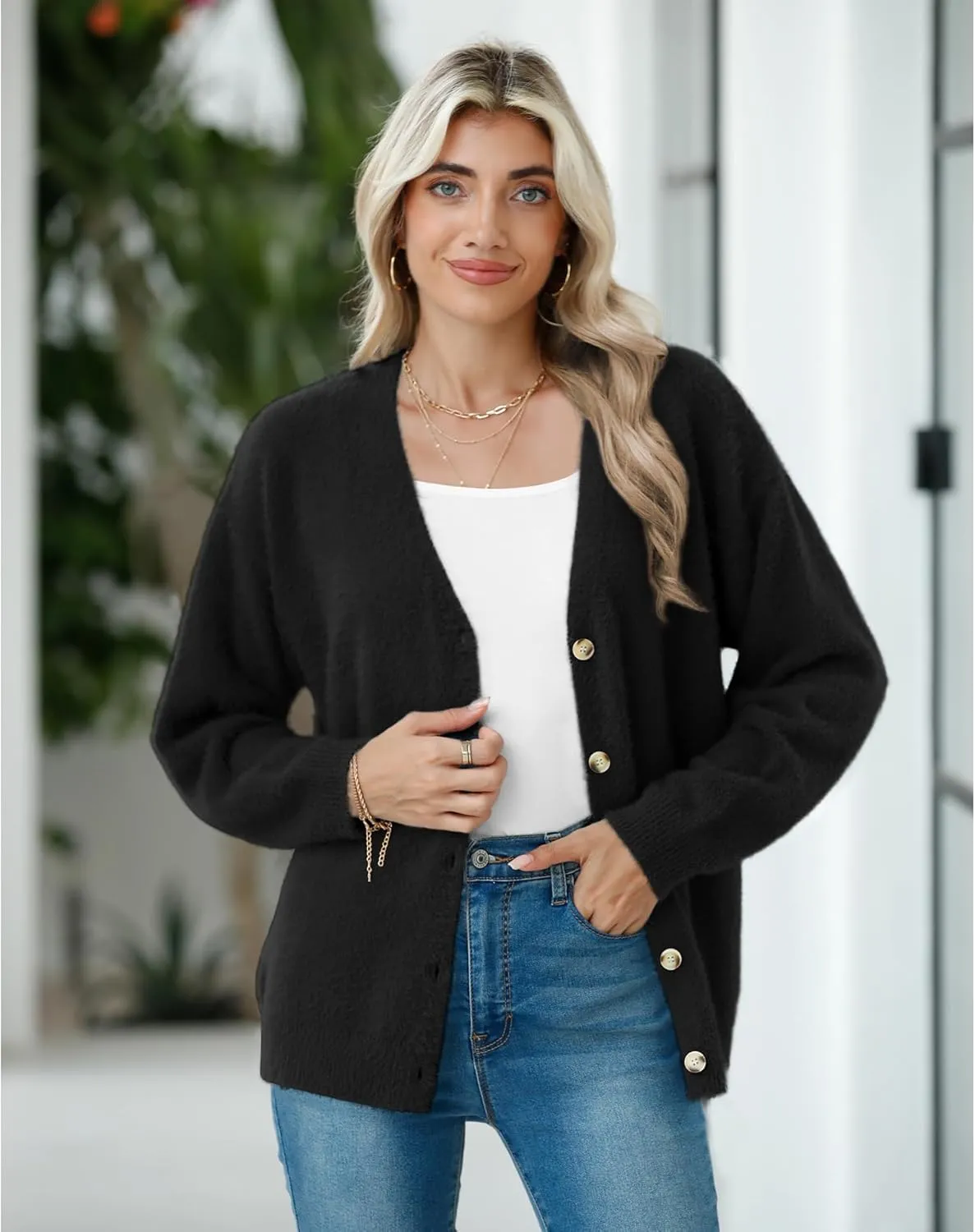 CZYINXIAN Women's Oversized Furry Cardigan Open Front Sweater Cardigan Long Sleeve Button Loose Cardigan Outerwear