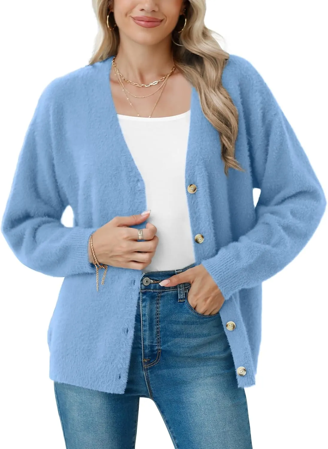 CZYINXIAN Women's Oversized Furry Cardigan Open Front Sweater Cardigan Long Sleeve Button Loose Cardigan Outerwear