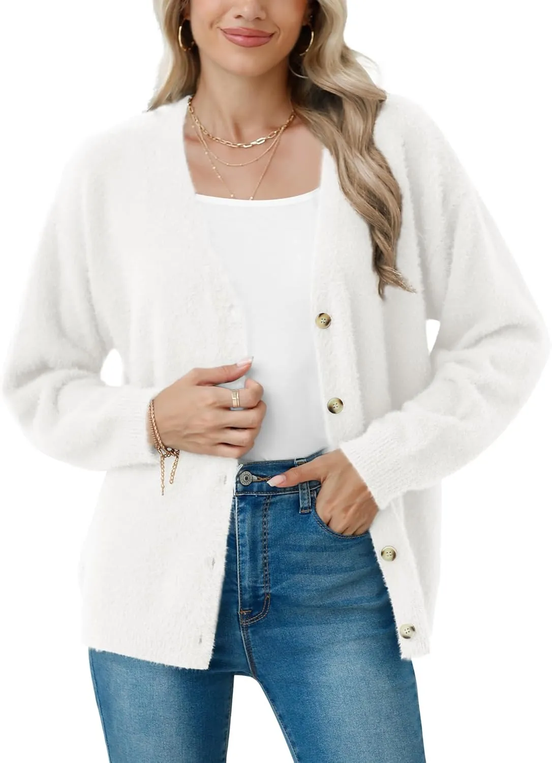 CZYINXIAN Women's Oversized Furry Cardigan Open Front Sweater Cardigan Long Sleeve Button Loose Cardigan Outerwear
