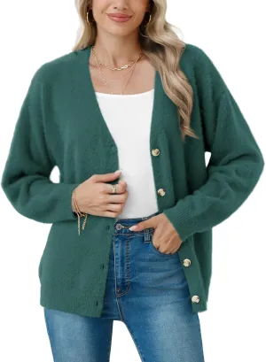 CZYINXIAN Women's Oversized Furry Cardigan Open Front Sweater Cardigan Long Sleeve Button Loose Cardigan Outerwear