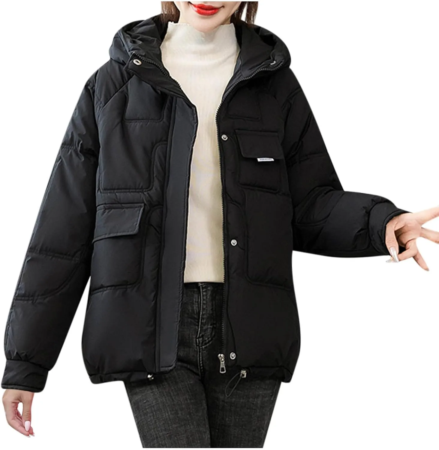 DASAYO Womens Thicken Drawstring Hooded Puffer Parka Jacket Windbreaker Warm Outdoor Coats Cotton Padded Puffy Baggy Overcoat