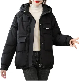 DASAYO Womens Thicken Drawstring Hooded Puffer Parka Jacket Windbreaker Warm Outdoor Coats Cotton Padded Puffy Baggy Overcoat