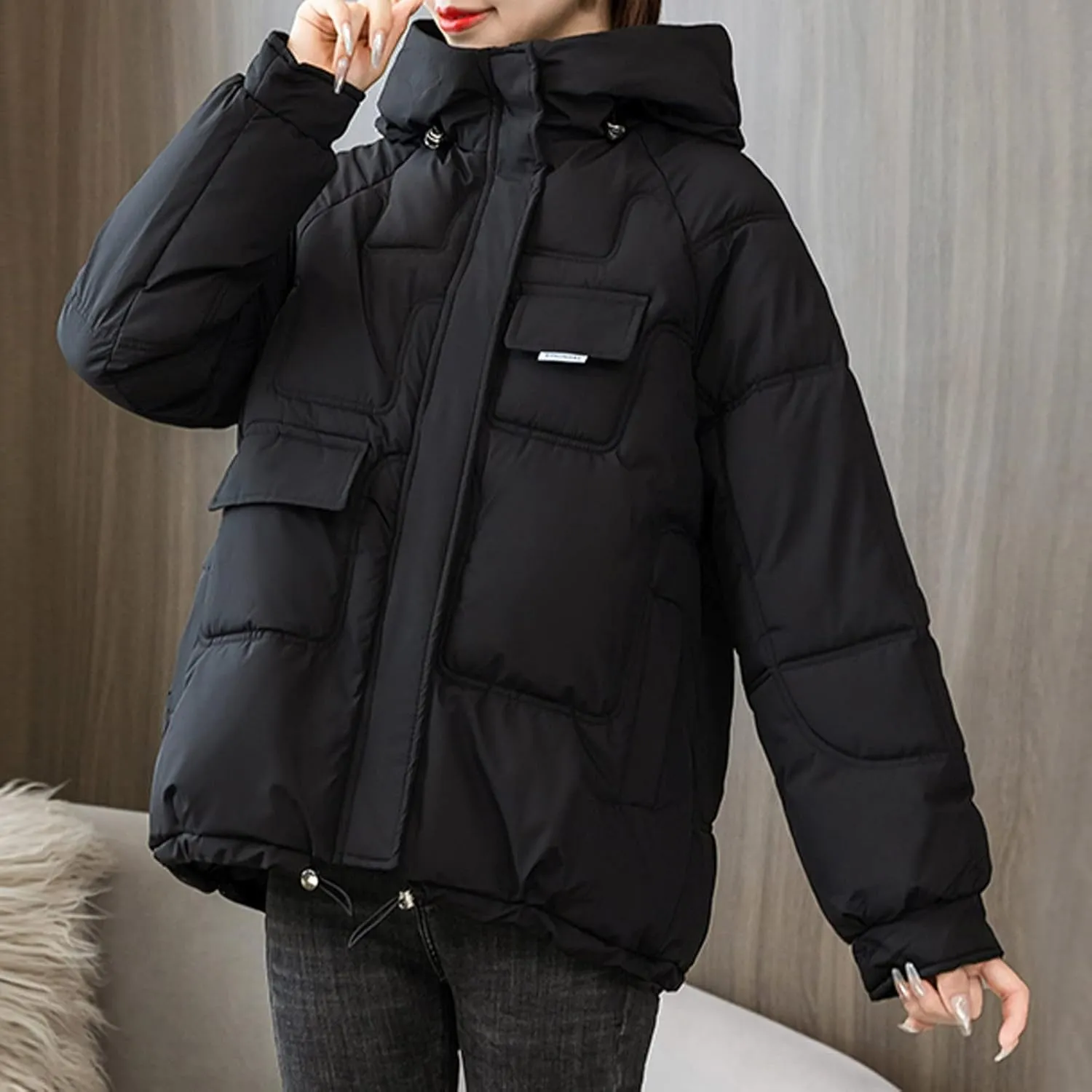 DASAYO Womens Thicken Drawstring Hooded Puffer Parka Jacket Windbreaker Warm Outdoor Coats Cotton Padded Puffy Baggy Overcoat
