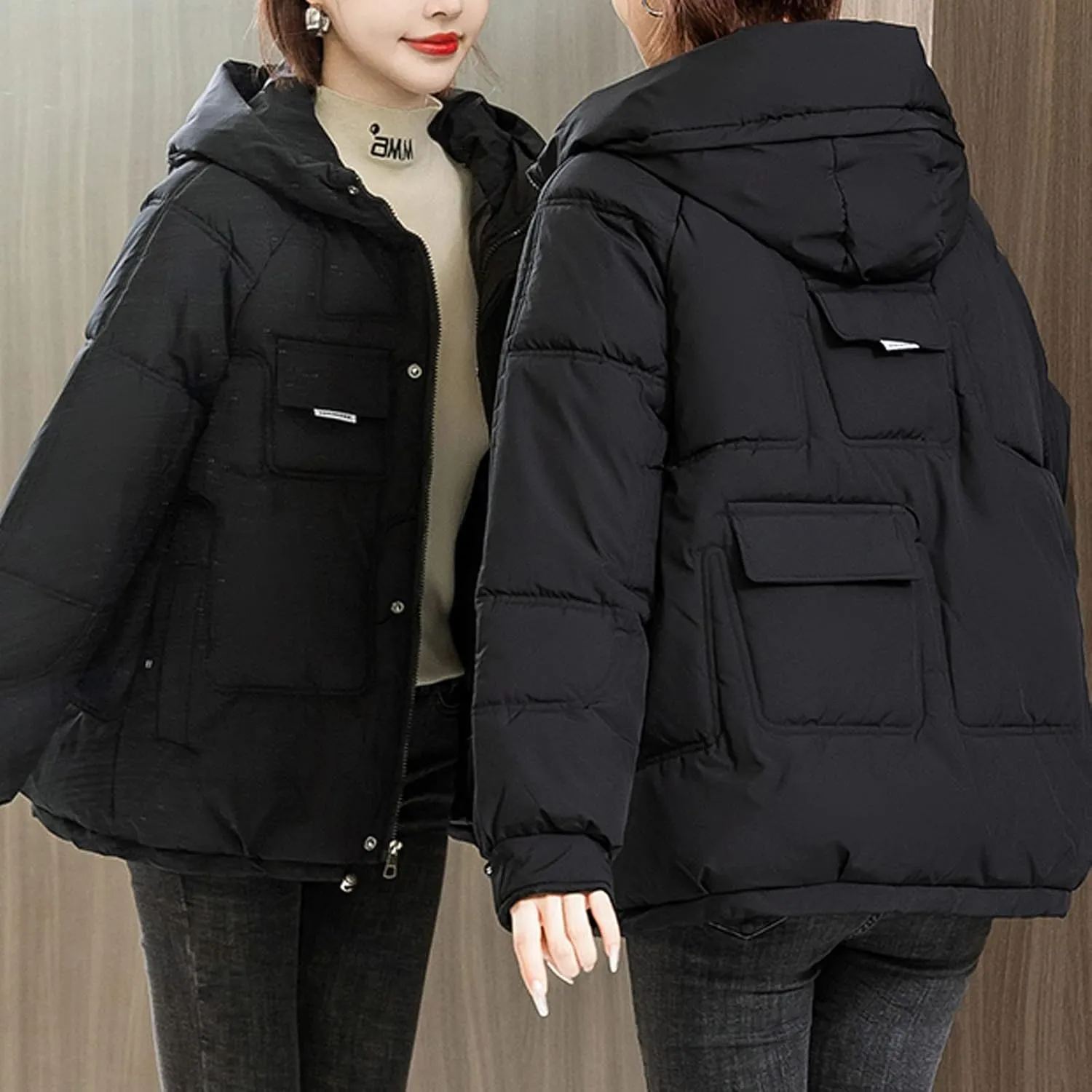 DASAYO Womens Thicken Drawstring Hooded Puffer Parka Jacket Windbreaker Warm Outdoor Coats Cotton Padded Puffy Baggy Overcoat