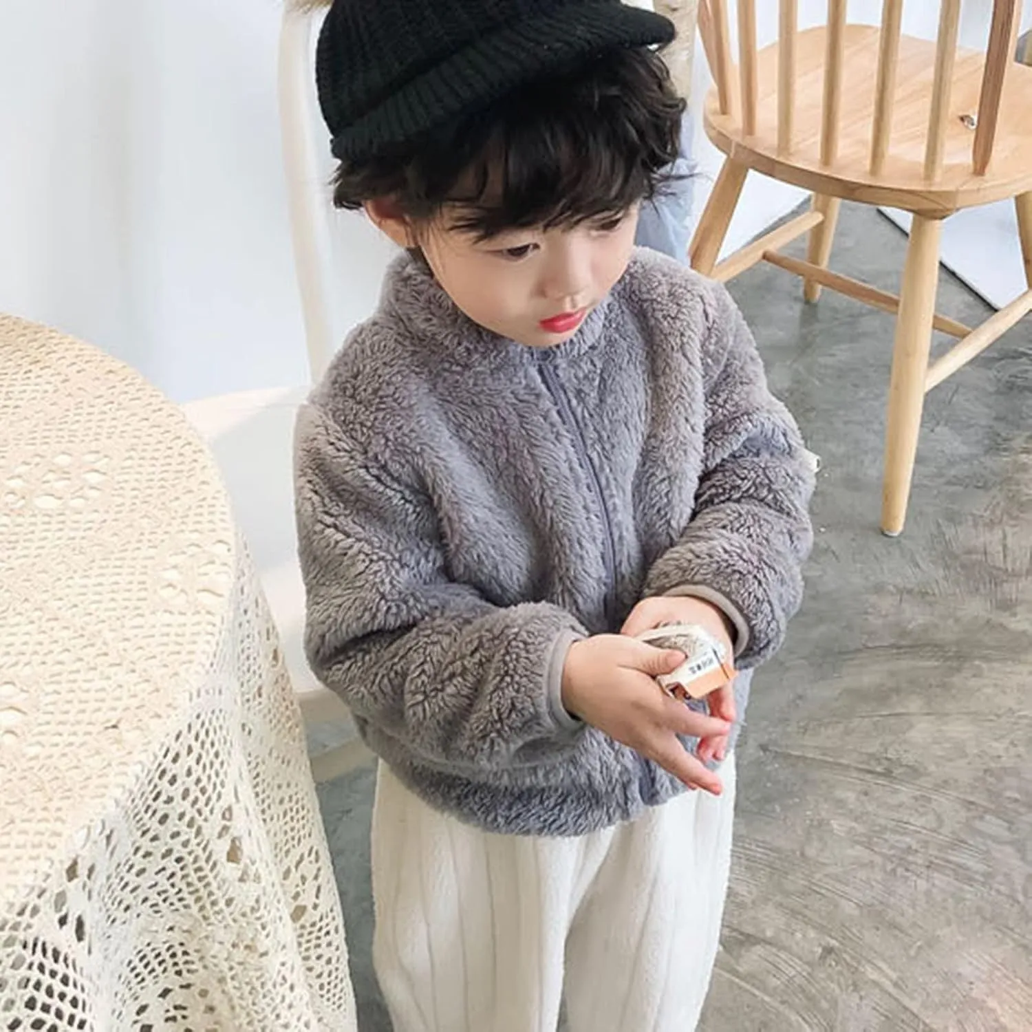 DDAPJ pyju Baby Girls Boys Sherpa Jacket Winter Fleece Coat Toddler Kids Faux Fur Warm Outwear Solid Zip Up Fuzzy Sweatshirt