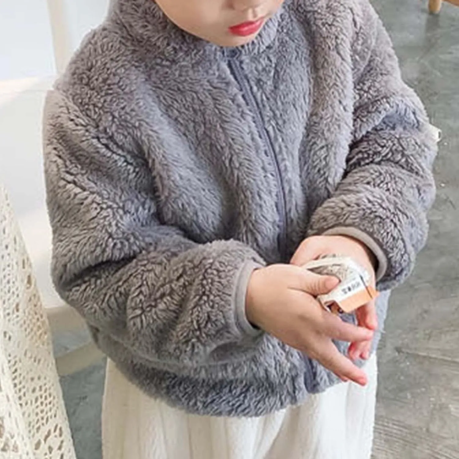 DDAPJ pyju Baby Girls Boys Sherpa Jacket Winter Fleece Coat Toddler Kids Faux Fur Warm Outwear Solid Zip Up Fuzzy Sweatshirt