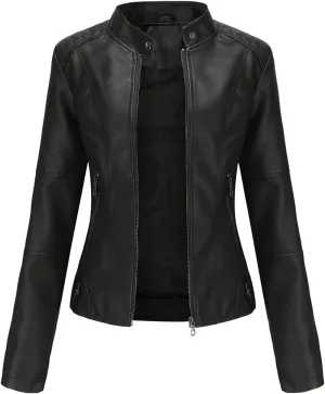 DEAR MODEL Faux Leather Jacket Women Bomber Jacket Women's Belted Motorcycle Jacket