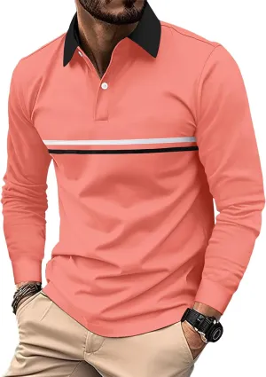 DEEX Men's Long Sleeve Polo Shirts 2025 Fashion Casual Polo T Shirt Slim Fit Shirt Collared Office Work Golf Shirt