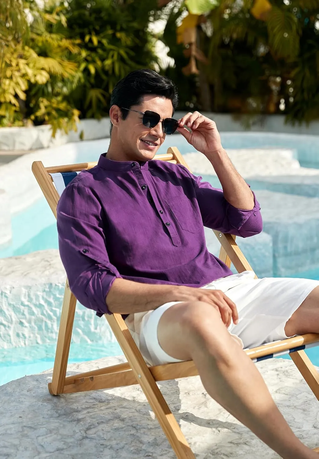 Enlision Mens Cotton Linen Henley Shirts Long Sleeve Casual Shirt Summer Beach Hippie T-Shirt Band Collar Shirt & Pocket