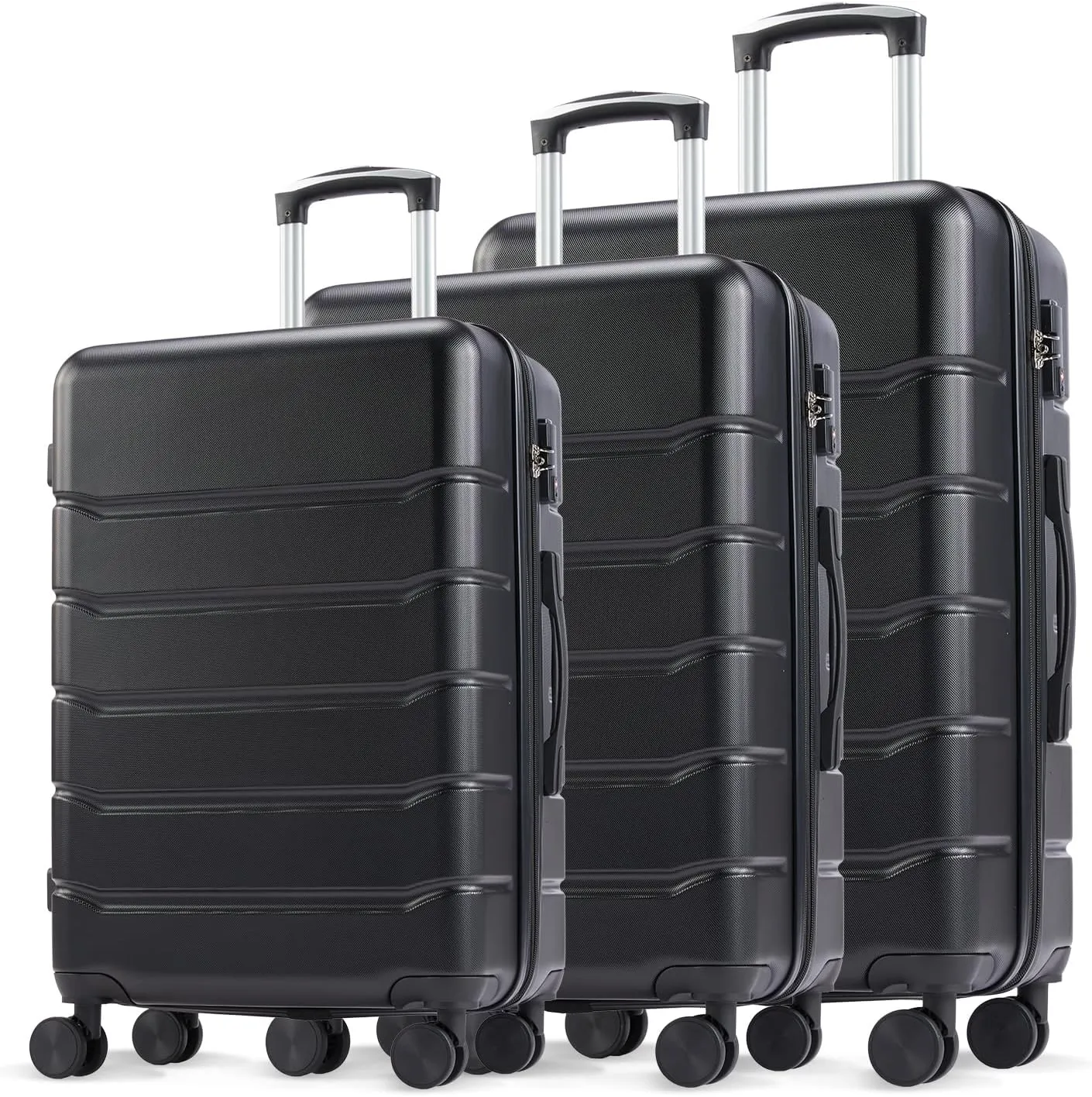 Expandable 3-Piece Hardshell Luggage Set - Travel Luggage Set Suitcases Set with Rotating Wheels, TSA Lock - Carry On Suitcase Set 20''24''28'' - 3-Pack (Black)