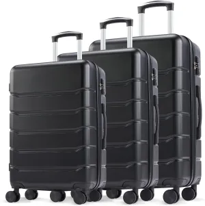 Expandable 3-Piece Hardshell Luggage Set - Travel Luggage Set Suitcases Set with Rotating Wheels, TSA Lock - Carry On Suitcase Set 20''24''28'' - 3-Pack (Black)