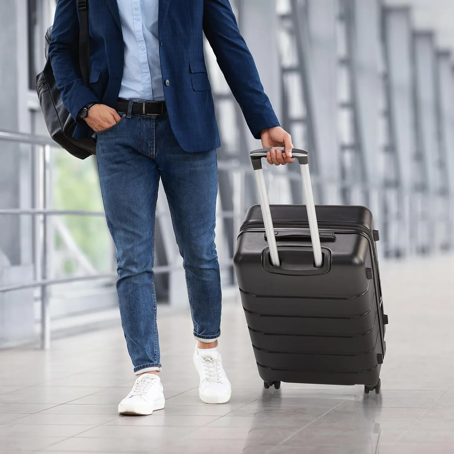 Expandable 3-Piece Hardshell Luggage Set - Travel Luggage Set Suitcases Set with Rotating Wheels, TSA Lock - Carry On Suitcase Set 20''24''28'' - 3-Pack (Black)