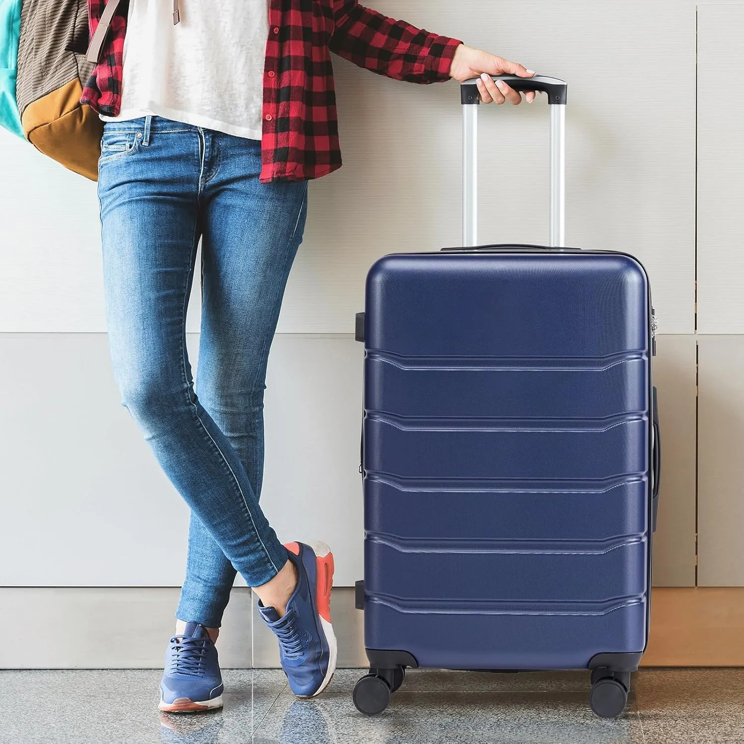 Expandable 3-Piece Hardshell Luggage Set - Travel Luggage Set Suitcases Set with Rotating Wheels, TSA Lock - Carry On Suitcase Set 20''24''28'' - 3-Pack (Blue)