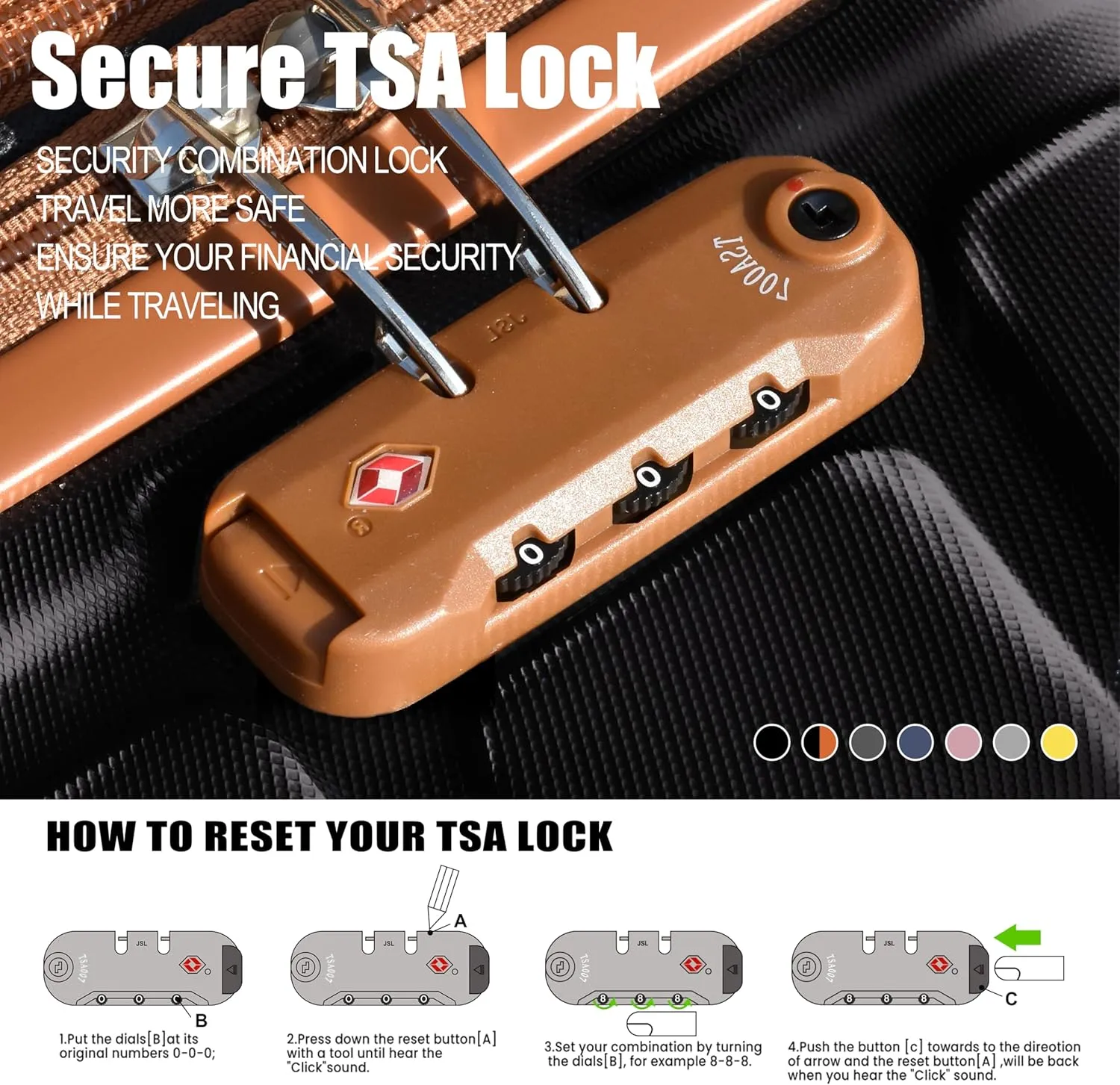 Expandable Lightweight Hardshell Luggage Set with TSA LockDurable Spinner Suitcase Set for Travel, 3-PieceBlack-Brown