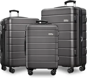 Expandable Lightweight Hardshell Luggage Set with TSA LockDurable Spinner Suitcase Set for Travel, 3-PieceGrey