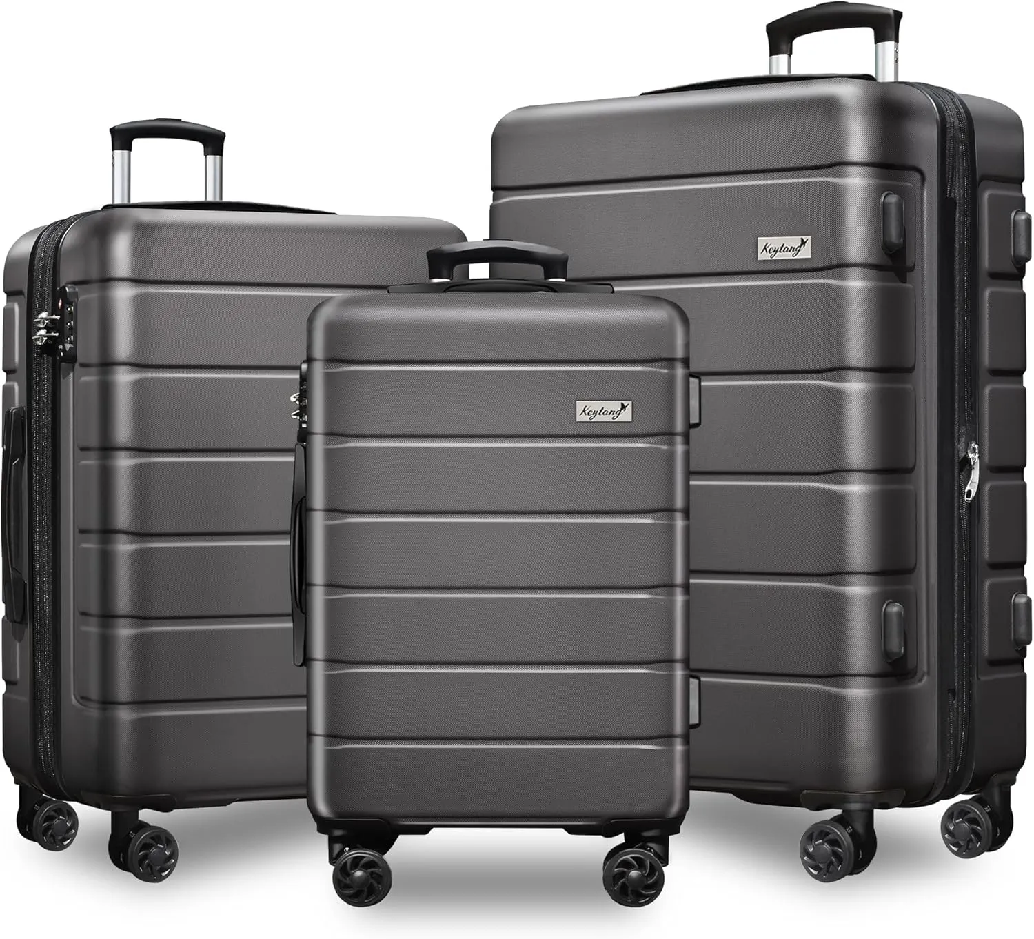 Expandable Lightweight Hardshell Luggage Set with TSA LockDurable Spinner Suitcase Set for Travel, 3-PieceGrey