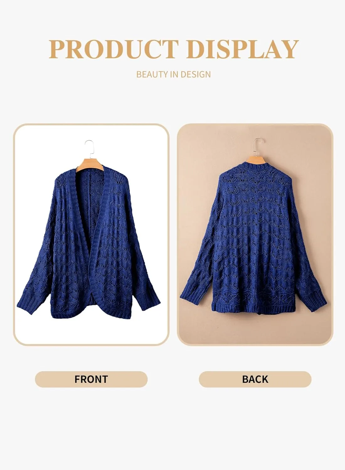 Eytino Womens Plus Size Crochet Cardigan Sweater Long Sleeve Hollow Out Open Front Cardigans Outwear(1X-5X)