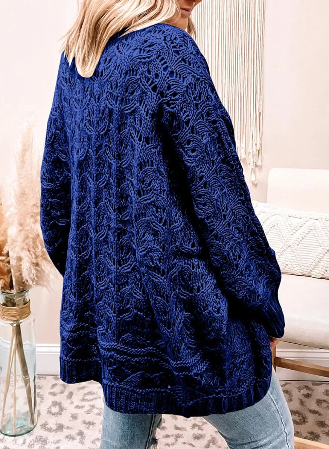 Eytino Womens Plus Size Crochet Cardigan Sweater Long Sleeve Hollow Out Open Front Cardigans Outwear(1X-5X)