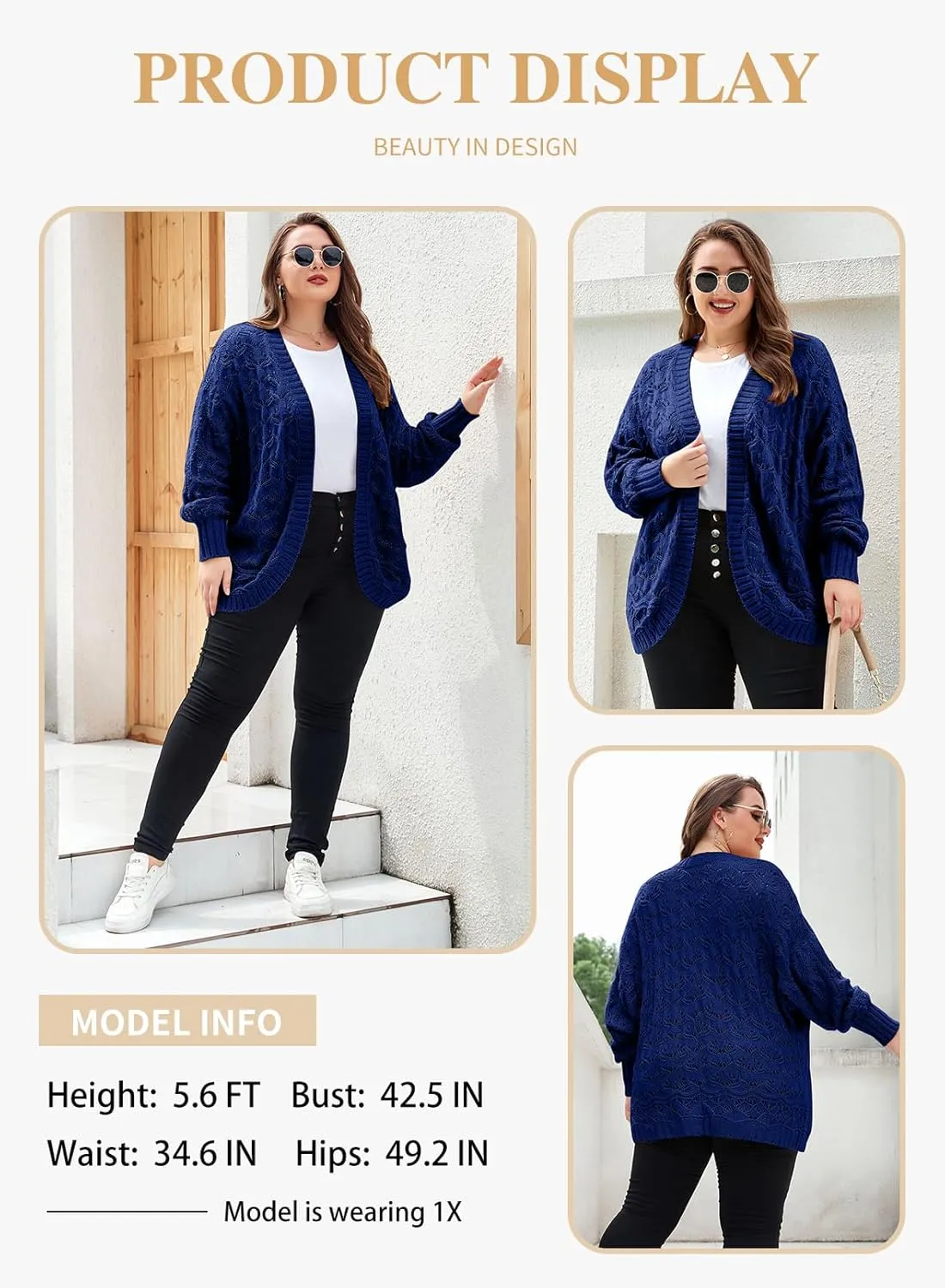 Eytino Womens Plus Size Crochet Cardigan Sweater Long Sleeve Hollow Out Open Front Cardigans Outwear(1X-5X)