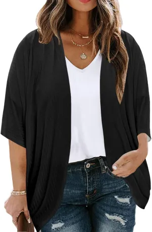 Eytino Womens Plus Size Summer Cardigan Casual Half Sleeve Ruched Open Front Cardigans Tops(1X-5X)