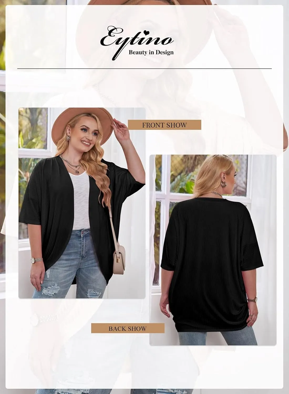 Eytino Womens Plus Size Summer Cardigan Casual Half Sleeve Ruched Open Front Cardigans Tops(1X-5X)