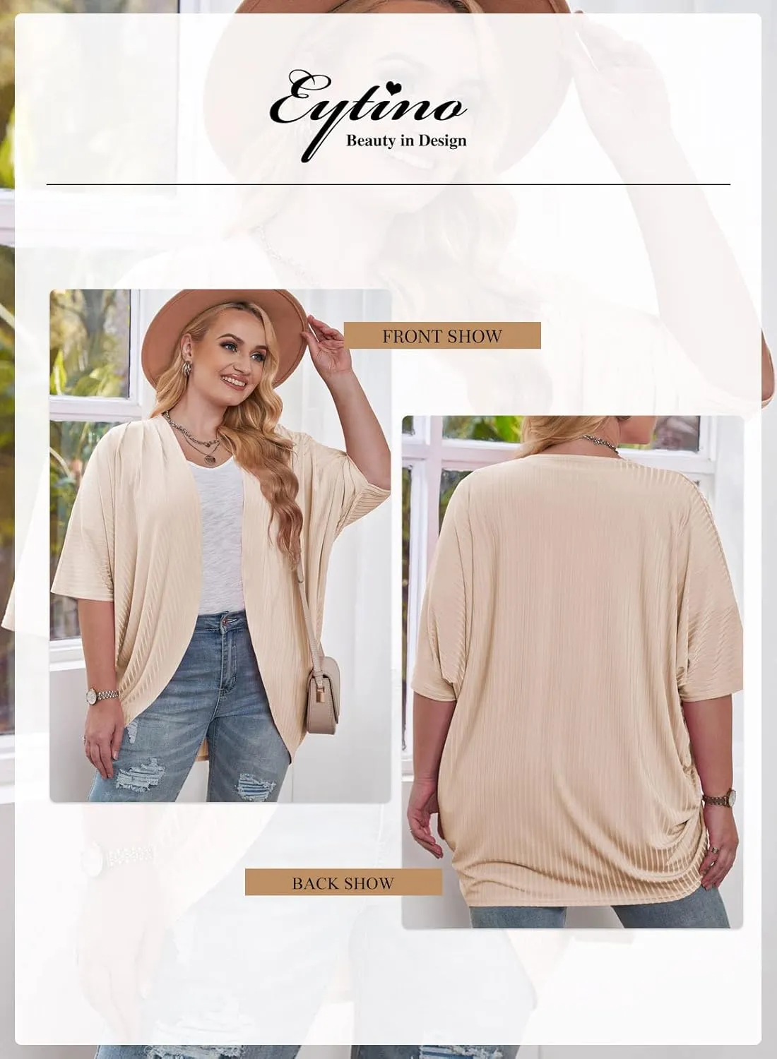 Eytino Womens Plus Size Summer Cardigan Casual Half Sleeve Ruched Open Front Cardigans Tops(1X-5X)
