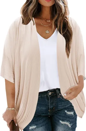 Eytino Womens Plus Size Summer Cardigan Casual Half Sleeve Ruched Open Front Cardigans Tops(1X-5X)