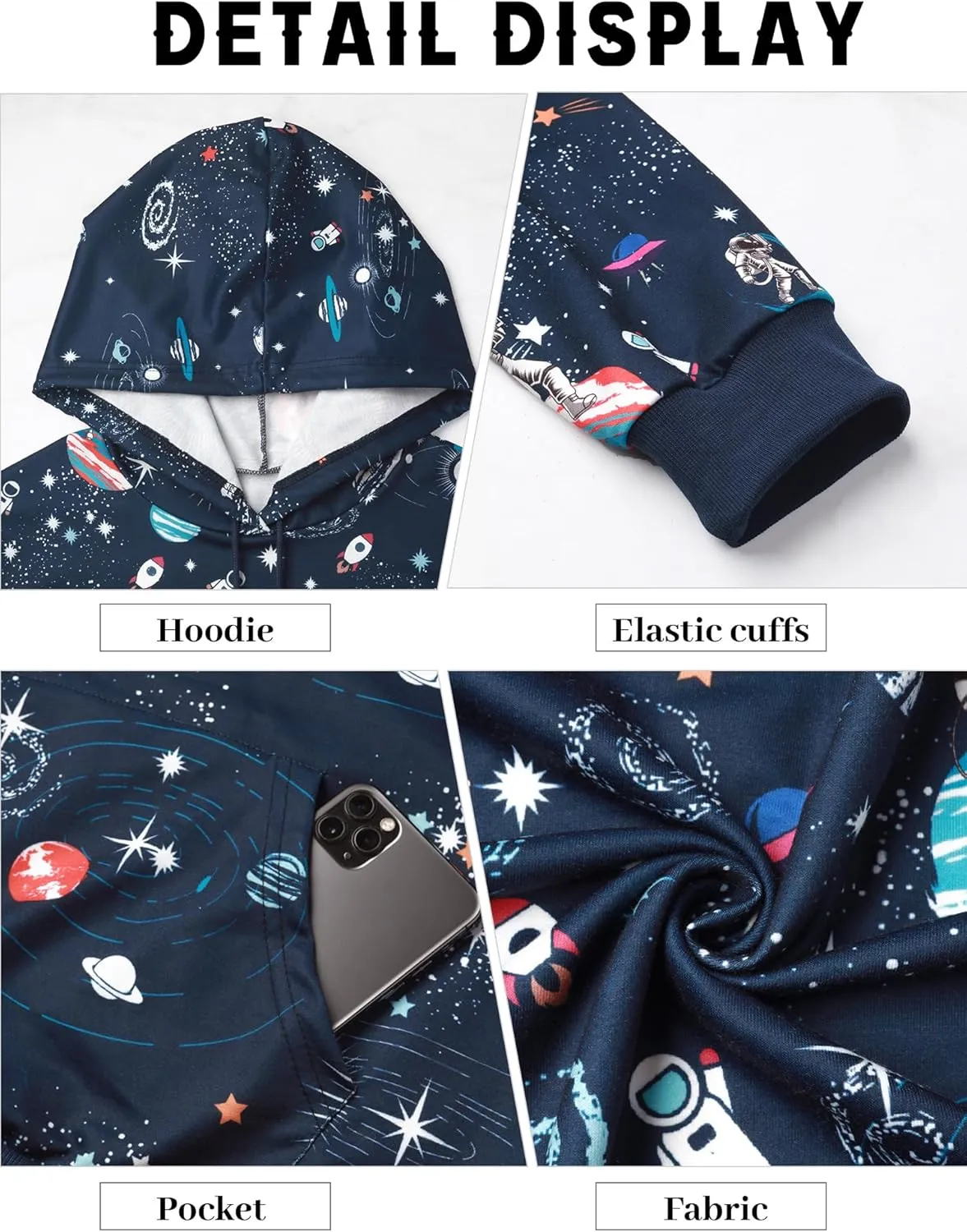 Ezcosplay Women Long Sleeve Space Astronaut Graphic Hoodies Casual Drawstring Pullover Hooded Sweatshirts with Pocket
