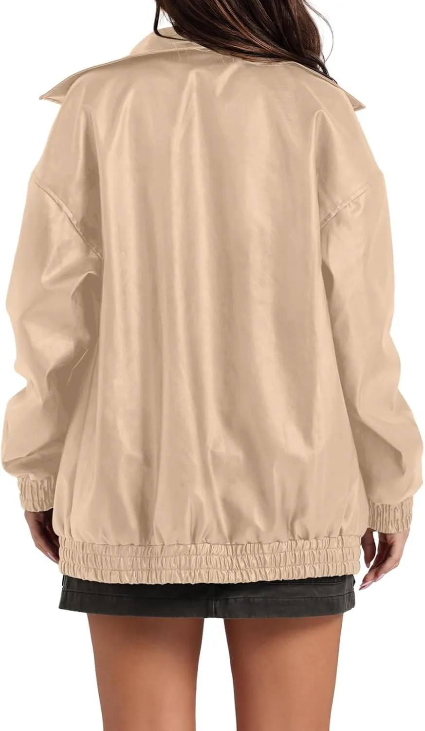 Faux Leather Jacket Women Oversized Leather Bomber Jackets Faux Suede Fall Fashion Motorcycle Coats Black Biker Outfit