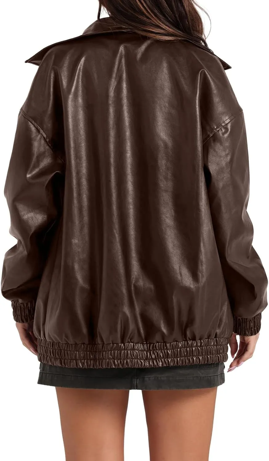 Faux Leather Jacket Women Oversized Leather Bomber Jackets Faux Suede Fall Fashion Motorcycle Coats Black Biker Outfit