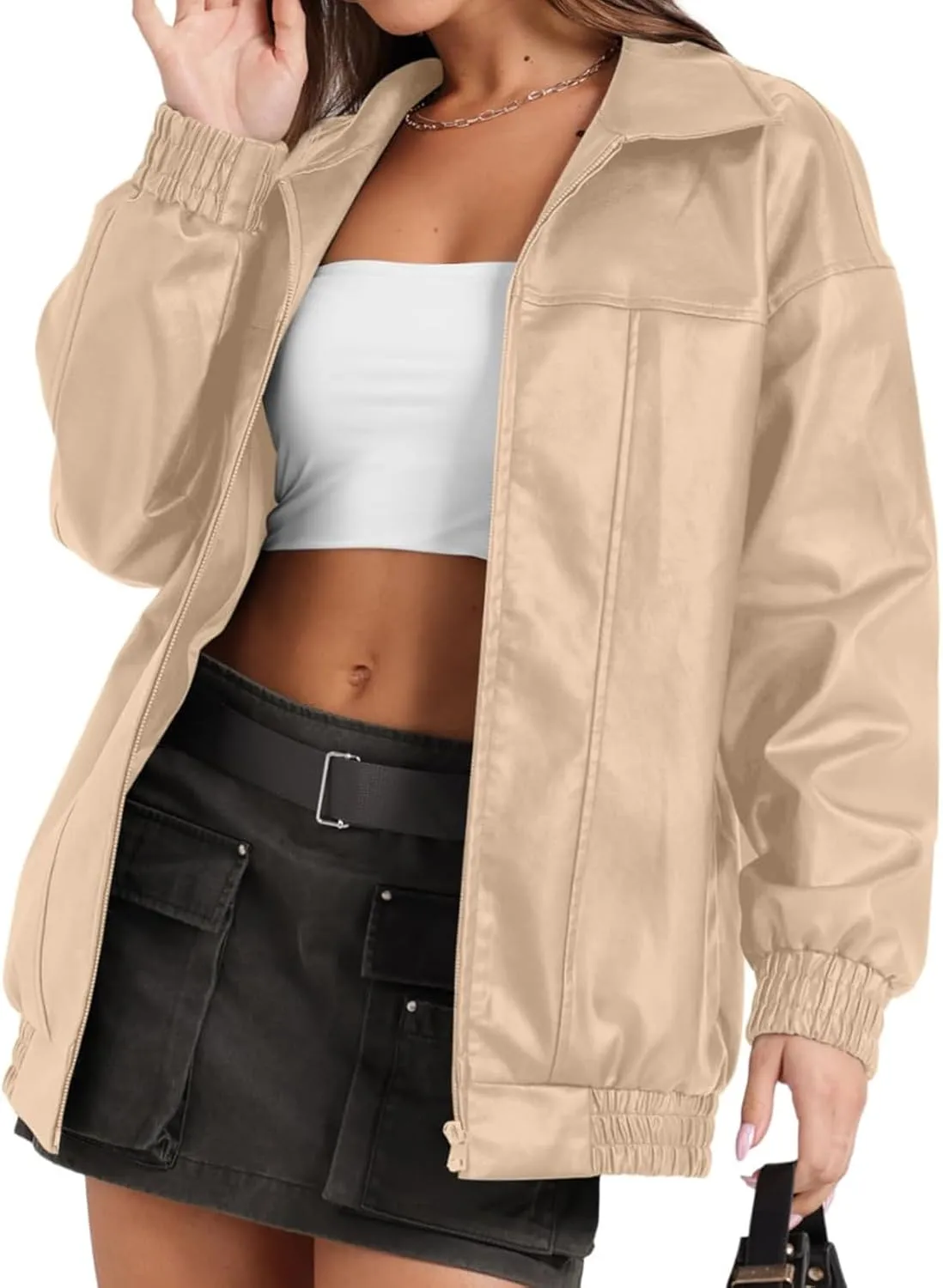 Faux Leather Jacket Women Oversized Leather Bomber Jackets Faux Suede Fall Fashion Motorcycle Coats Black Biker Outfit