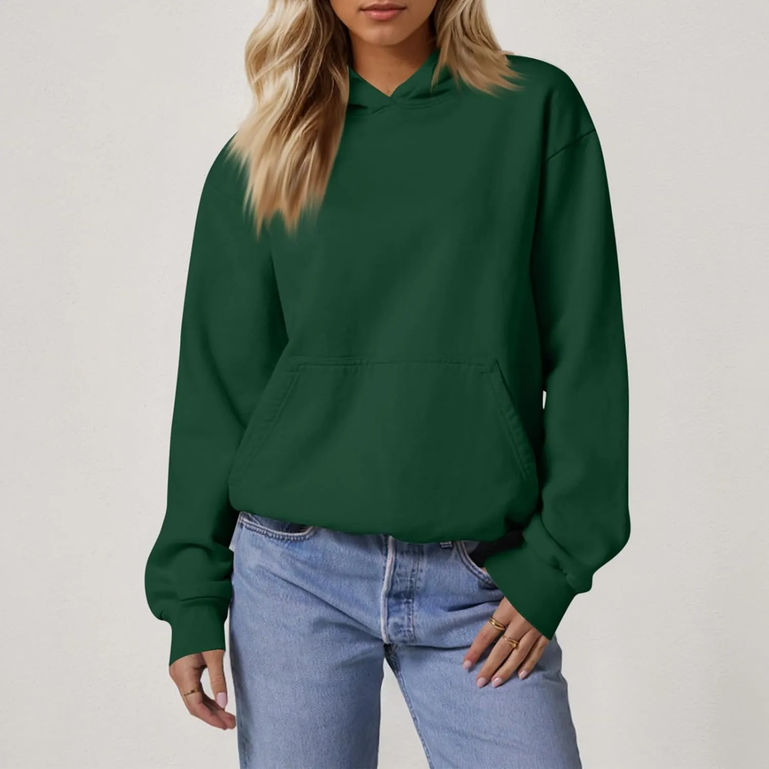 Fleece Hoodie Women Loose Fit Solid Color Oversized Sweaters Long Sleeve Hooded Sweatshirt with Pockets Pullover Tops