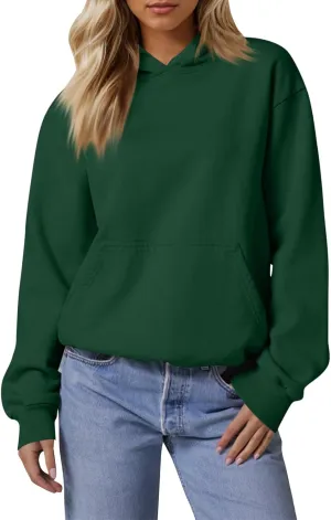 Fleece Hoodie Women Loose Fit Solid Color Oversized Sweaters Long Sleeve Hooded Sweatshirt with Pockets Pullover Tops